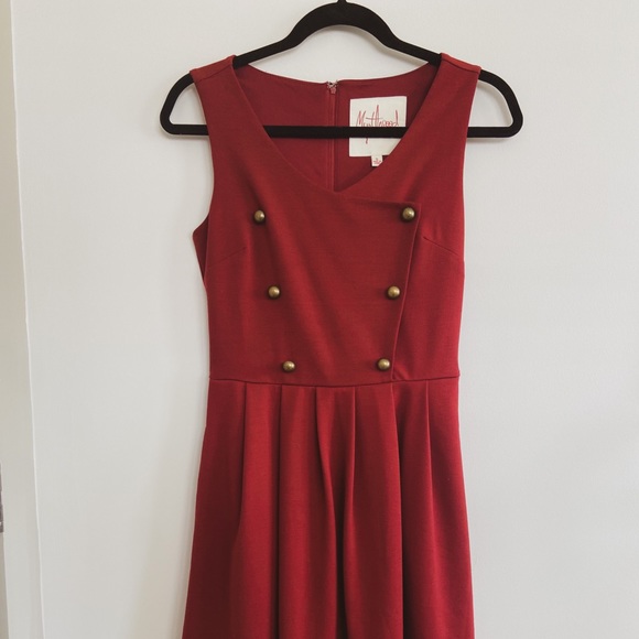 Classy Red Button Dress - Picture 3 of 5